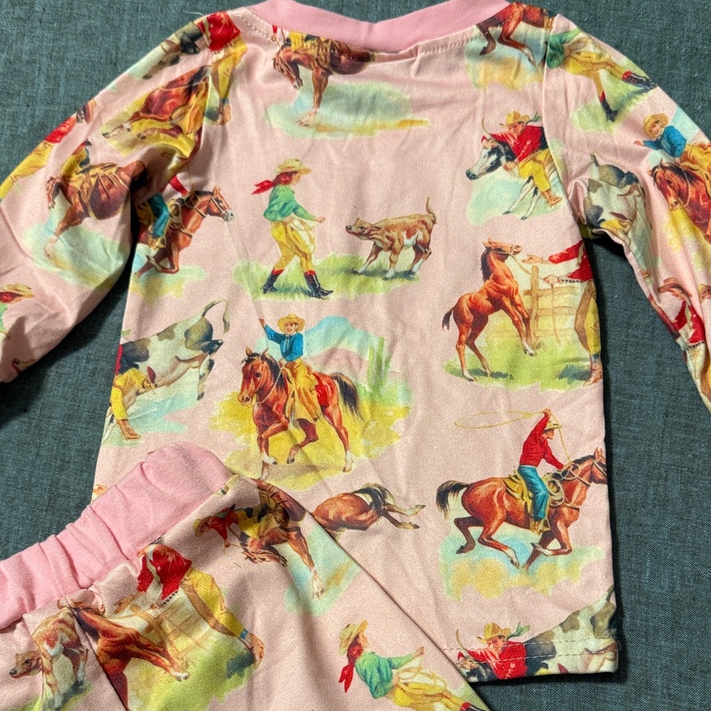 Pink Cowgirl Horse Print Pajama Set 6-12 Months - Picture 9 of 9